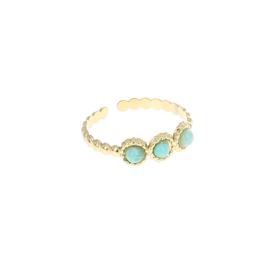 Bague dorée 3 pierres Calcédoine aqua Nusa Dua