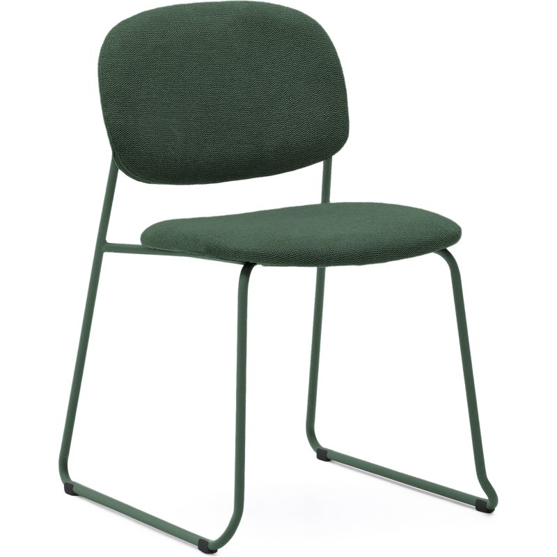 Chaise empilable Meli en chenille verte et pieds en métal vert FSC Mix Credit