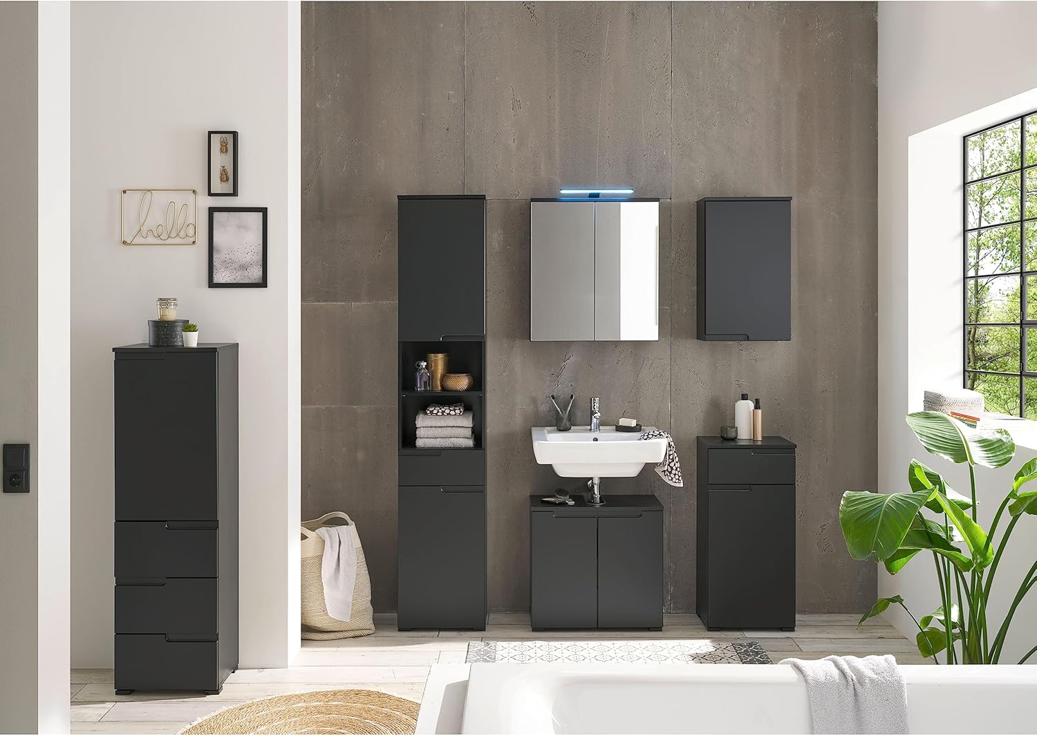 SPICE Badezimmer Kommode mit Schublade in Schwarz matt - Badezimmerschank Bad Schrank mit viel Stauraum - 40 x 85,5 x 32 cm (B/H/T)
