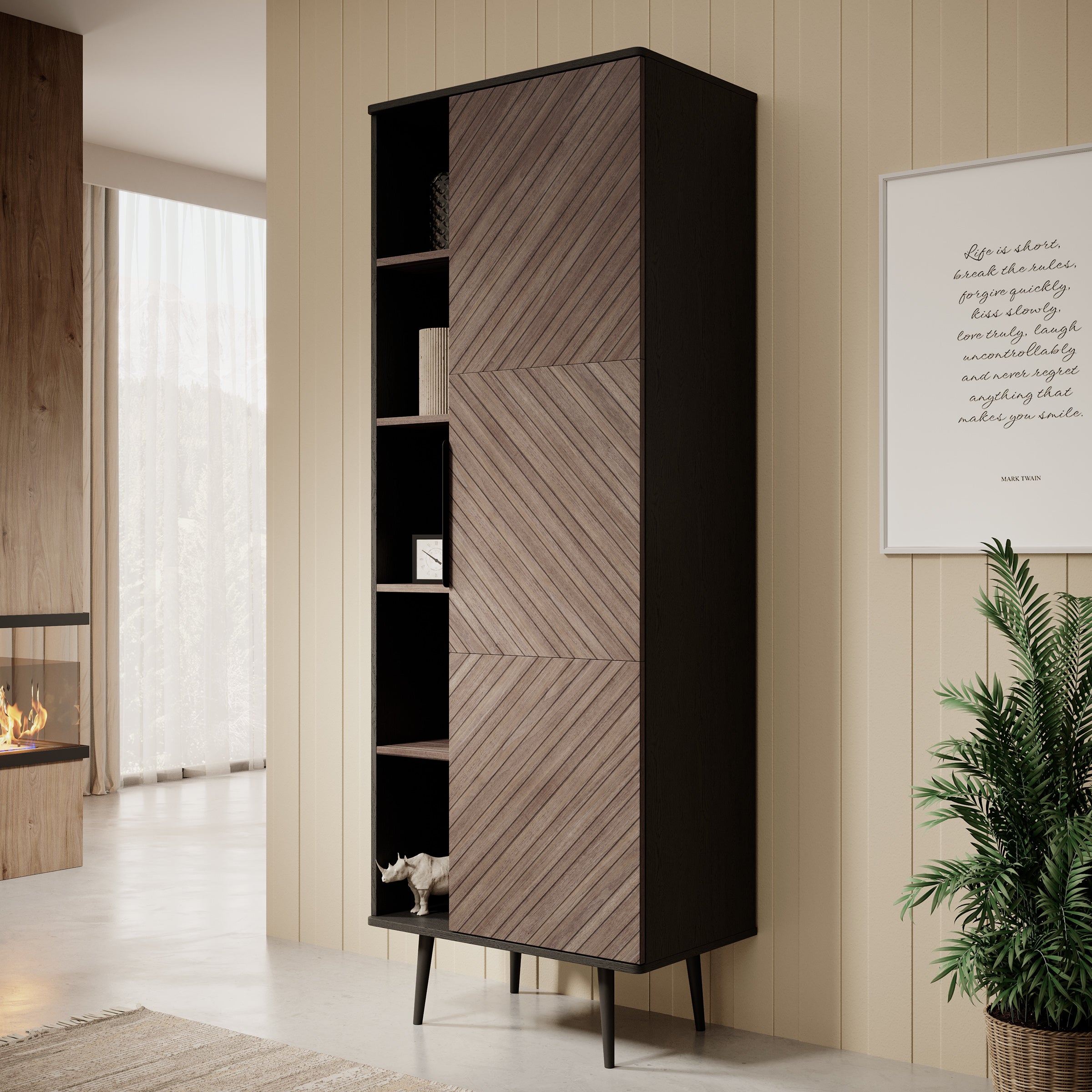 Pedro - Boekenkast - Donker eiken/zwart eiken - 70x41x190 cm
