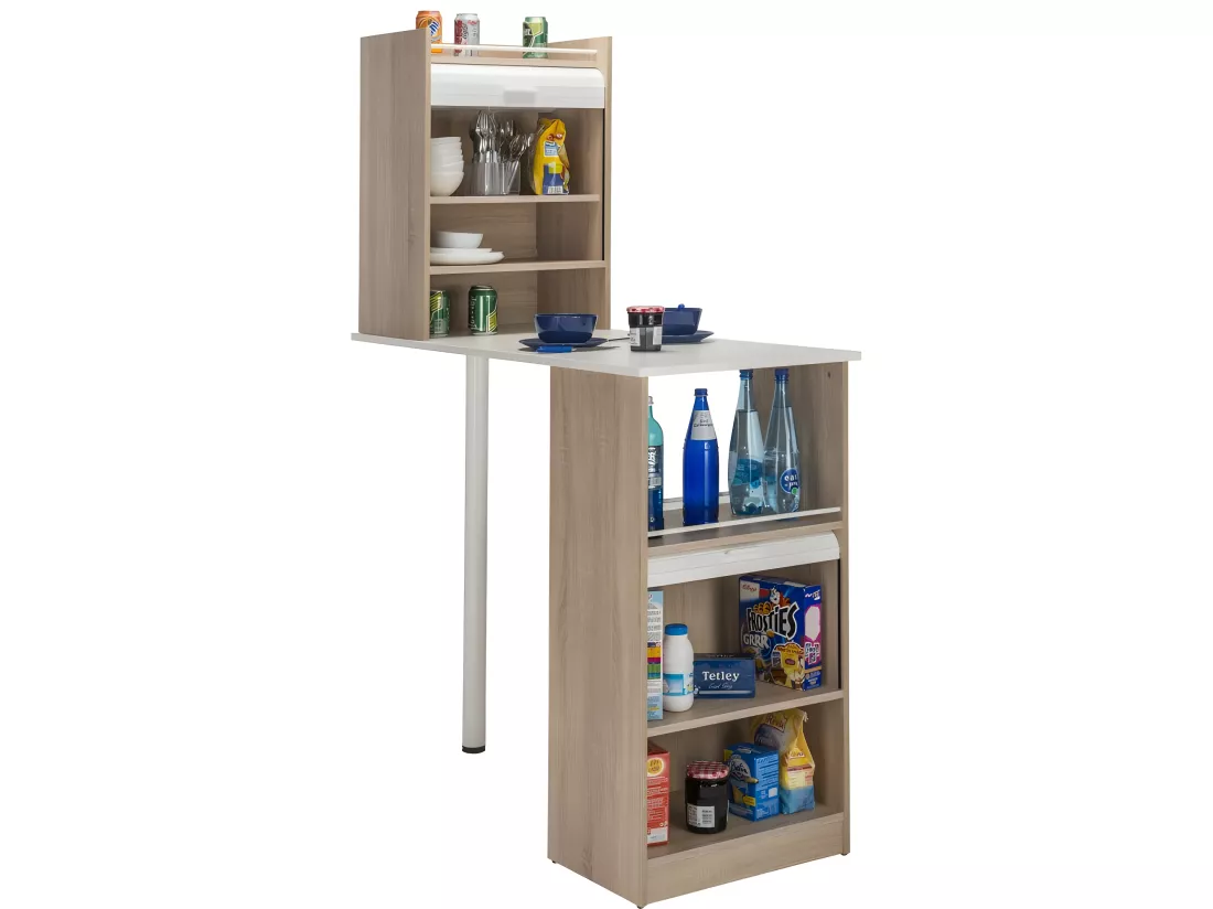 Table de cuisine et 2 Meubles de rangement chene - Coloris: Blanc