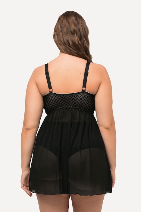 Babydoll, Samt-Karo, Mesh, Bügel-BH, Cup C - D