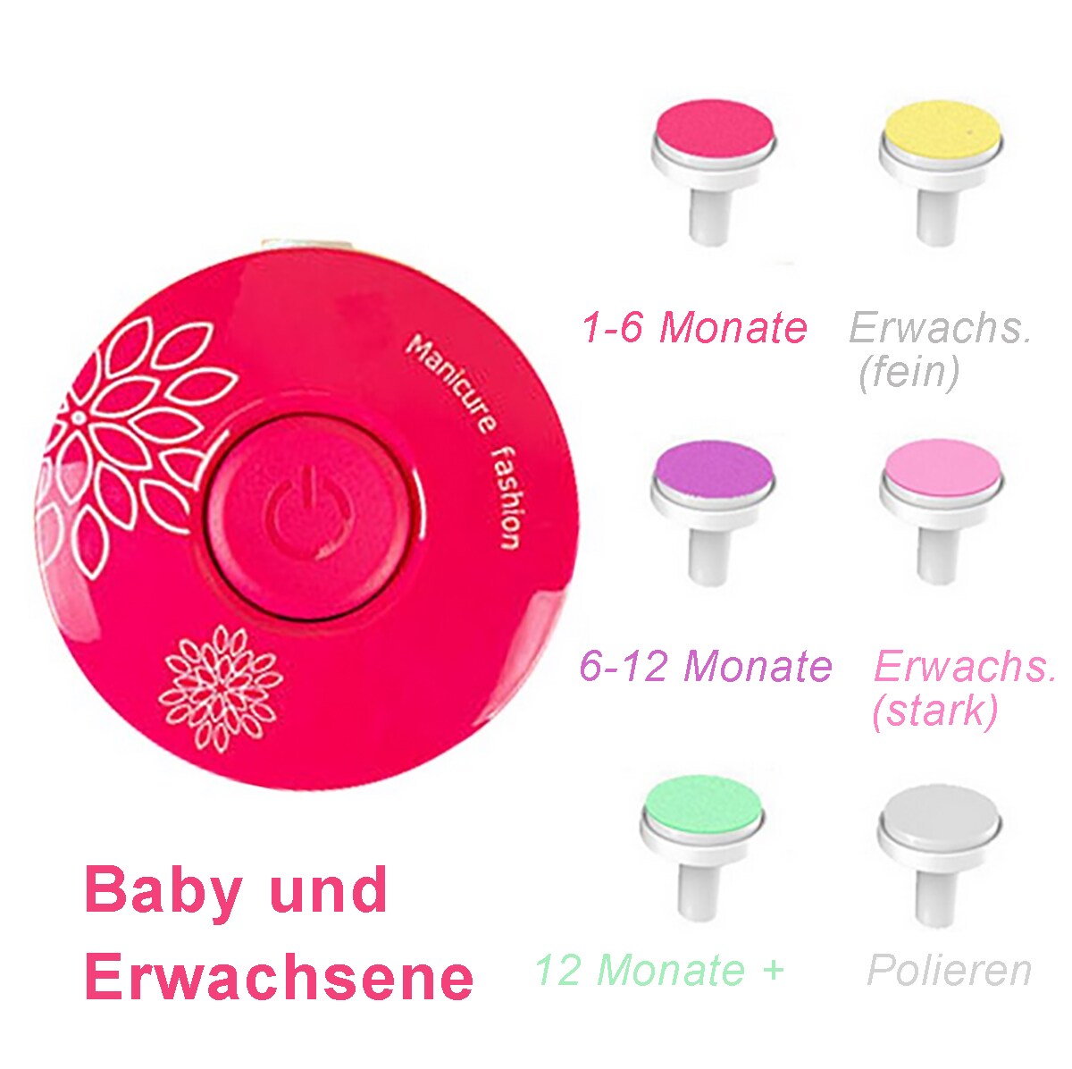 TPFBeauty Baby Nageltrimmer Elektrisch mit 6 Schleifköpfen, Rosa