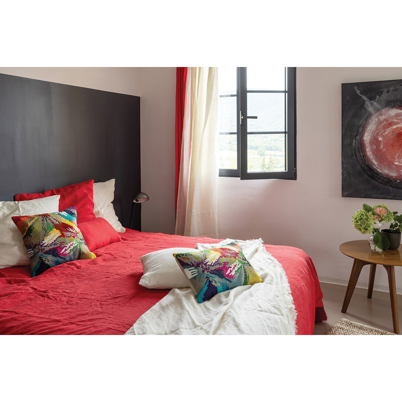 Vivaraise Coussin uni en Lin Zeff groseille - 45x45 cm