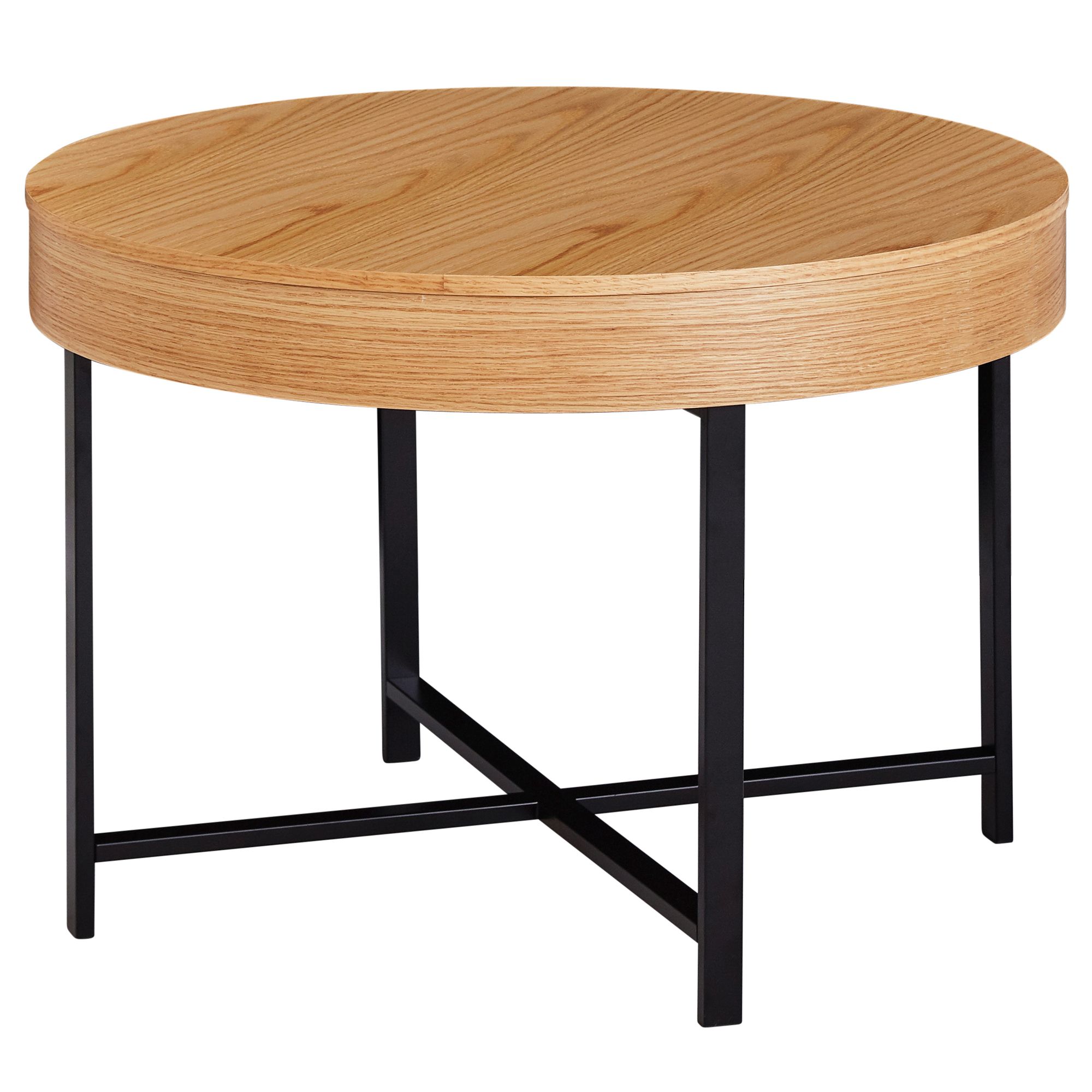 KADIMA DESIGN Couchtisch Holzoptik-Metallbeine, runder Tisch mit Stauraum, 69x49x69 cm, moderner Industrial-Look.