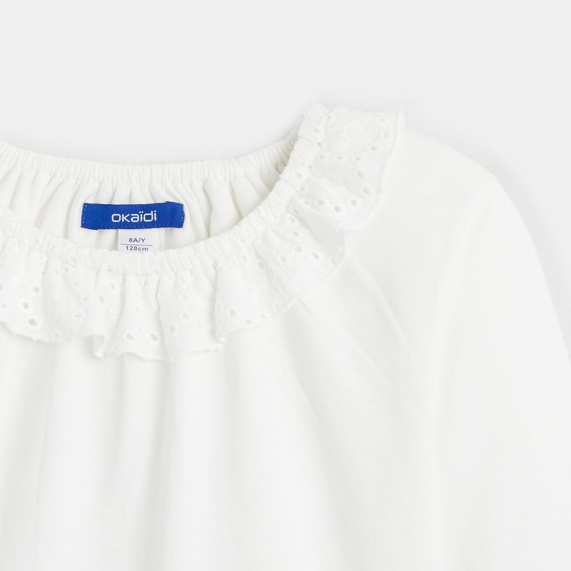 T-shirt à col collerette blanc Fille