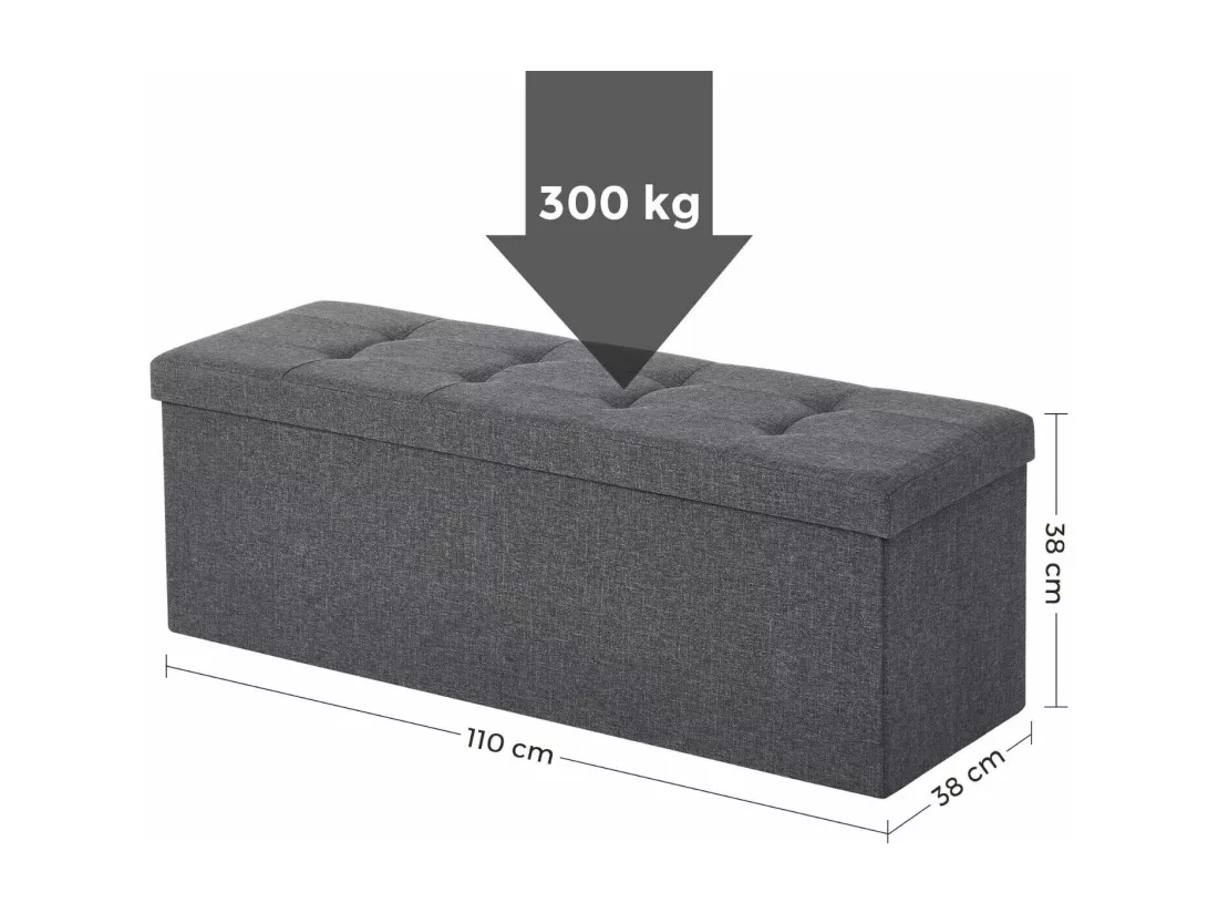 Banc Tabouret Boîte de Rangement Polyester Commode Pliable - 110x38x38cm - Gris foncé