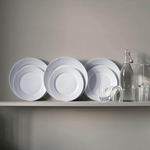 Royal Copenhagen 2-pak Hvid Riflet Frokosttallerken, Hvid, Ø22