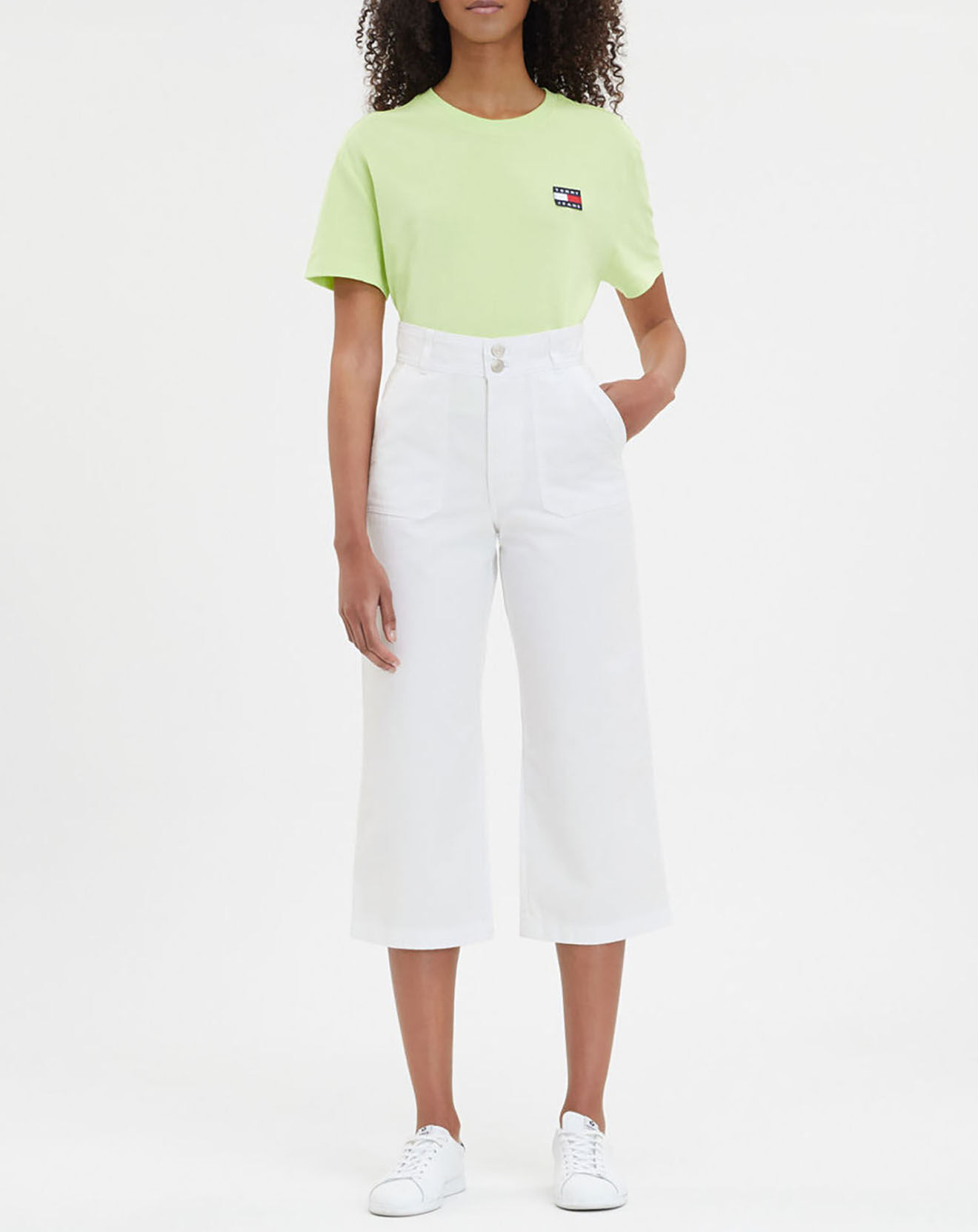Tommy Jeans Pantalon 100% Coton Bio large 7/8 Super High Rise blanc