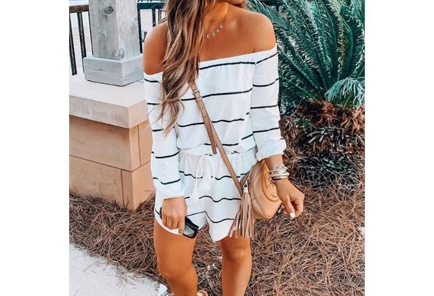 Bolgivy - Off-Shoulder gestreepte losse romper