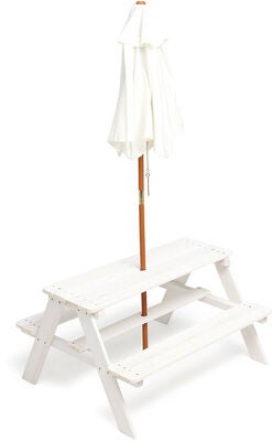 Woodlii Piknikbord med Parasoll, Hvit