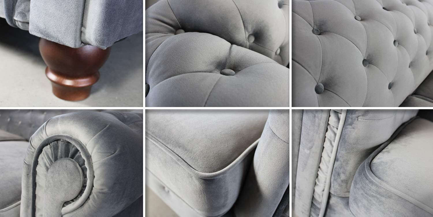 Sofnet Sofa Chesterfield Asti 2-Sitzer, Couchgarnitur 2-er, Sofagarnitur, Couch mit Holzfüße, Polstersofa - Glamour Design, Velours (Beige (Velvet 28))