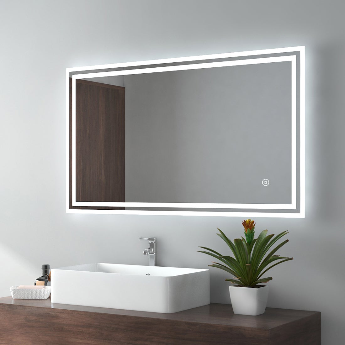 EMKE Badkamerspiegel met verlichting, LED-spiegel met aanraakschakelaar, 100 x 60 cm, koud wit/warm wit/neutraal wit