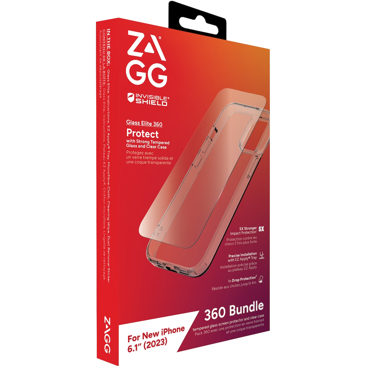 Zagg iPhone 15 Glass Elite 360 deksel og skjermbeskytter (gjennomsiktig)