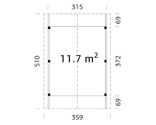 Enkele carport Palmako Robert 11,7 m² 360x510 cm dompelgegrond