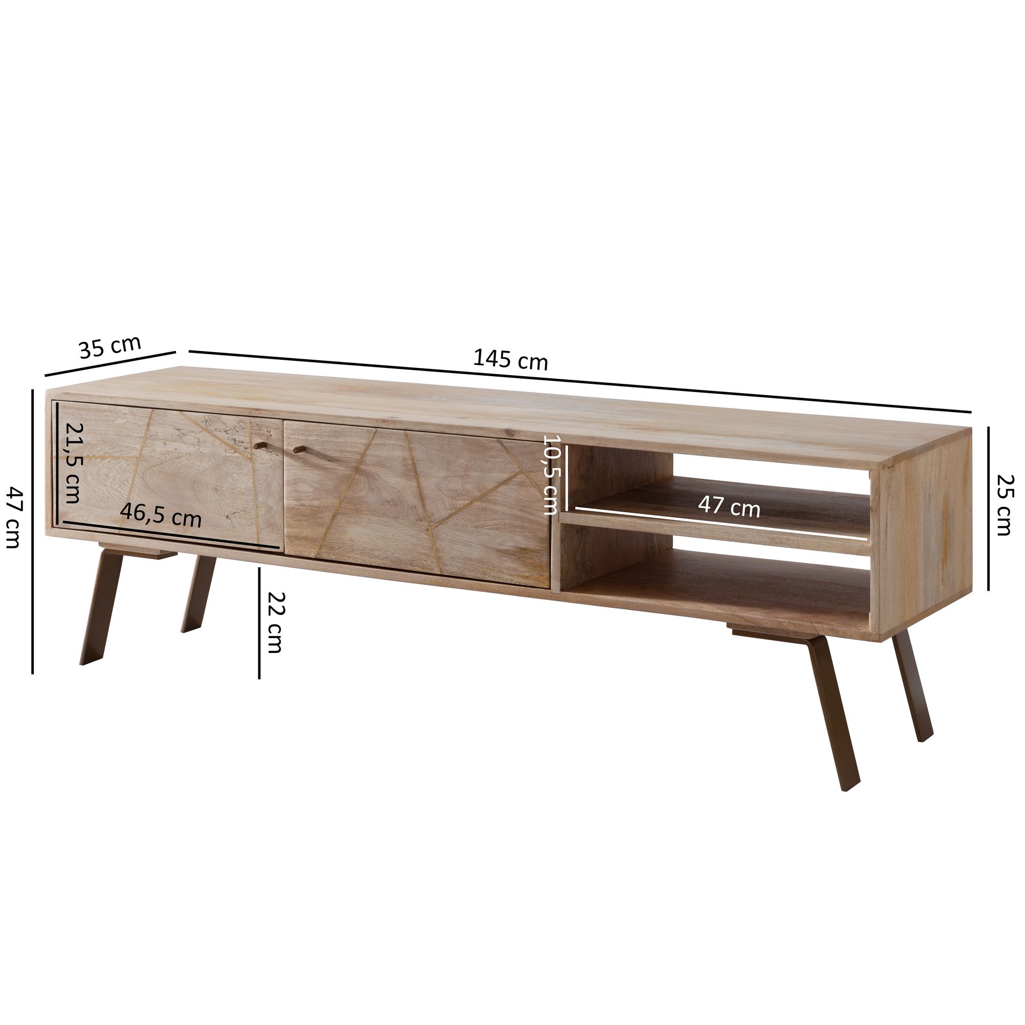FineBuy TV Lowboard SIKAR Massivholz Fernsehkommode Landhaus Fernsehschrank groß