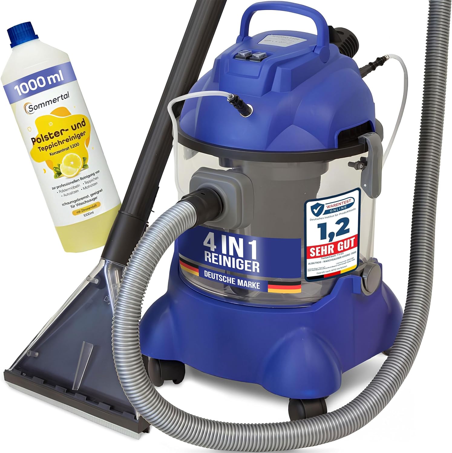 Albatros Nass-Trocken-Sauger Auto HYDRO 7500 + 1l Reinigungs-Shampoo- 4in1 Nasssauger Auto + Polster-Reiniger Auto - 1200 W, 20l Volumen, 22 kPa Saugleistung