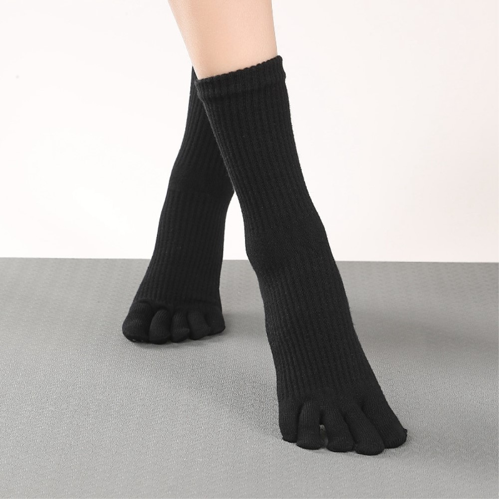 (1 Paar) Anti-Rutsch Pilates Yoga Zehen Sport Socken Füsslinge (One Size) - Schwarz