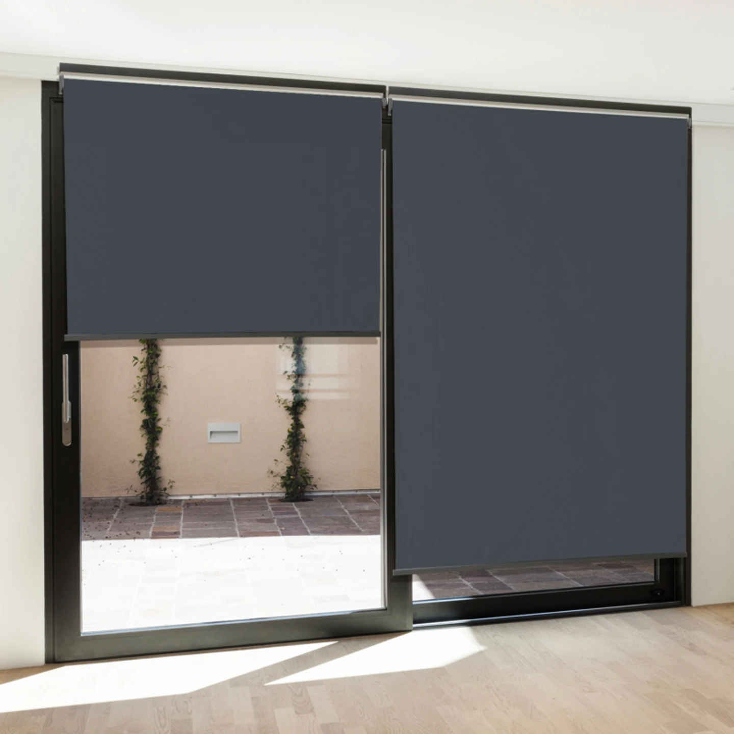 Lot de 2 stores enrouleurs L.124 x H. 225 CM pour pergola gris anthracite