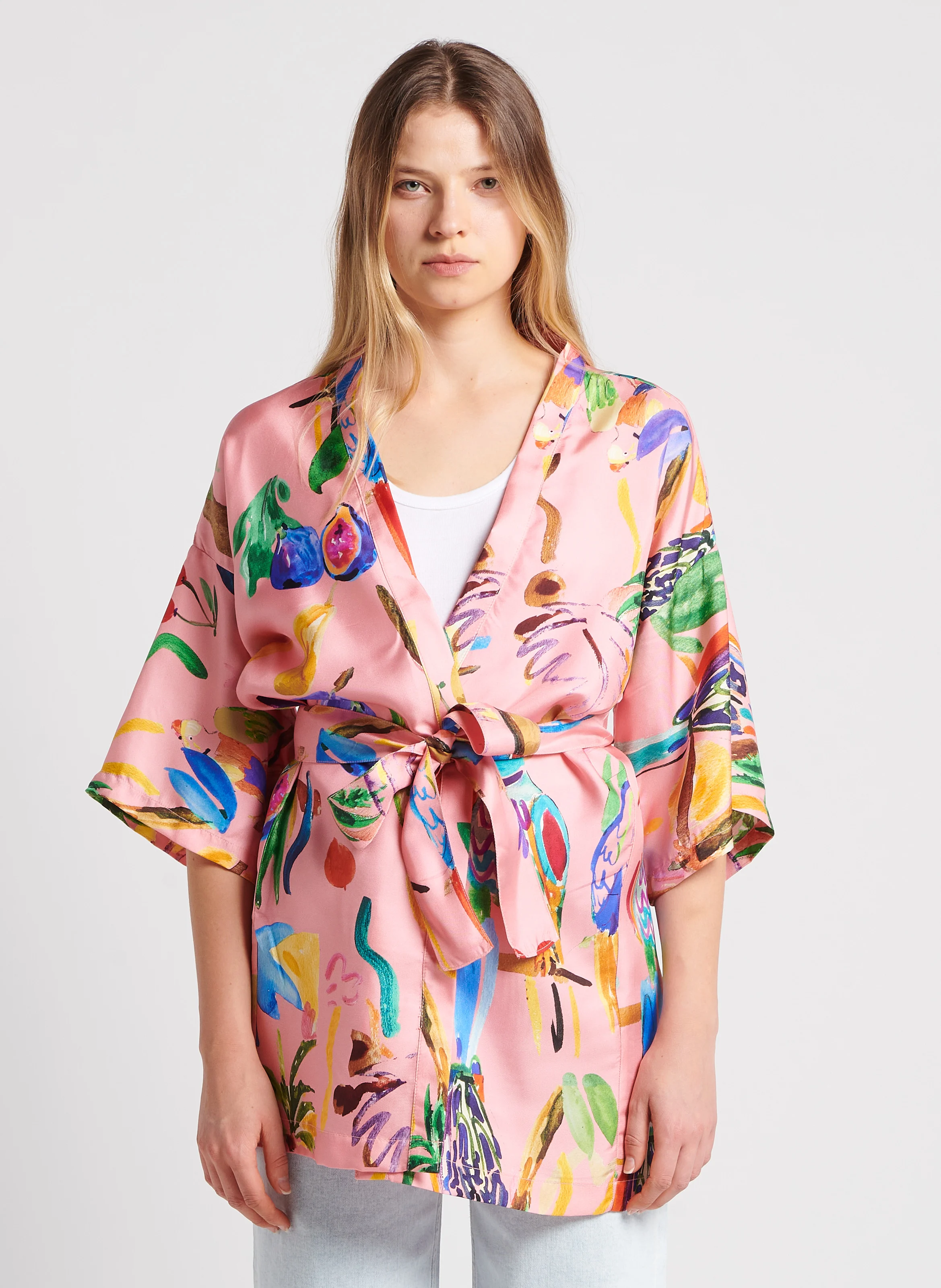 PERRUCHES - Kimono en soie | Rose