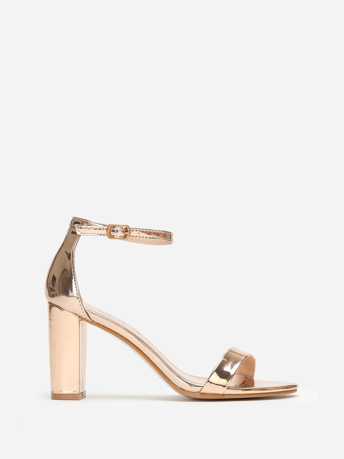 Sandales vernies doré rose à talon carré Doré rose- Doré rose