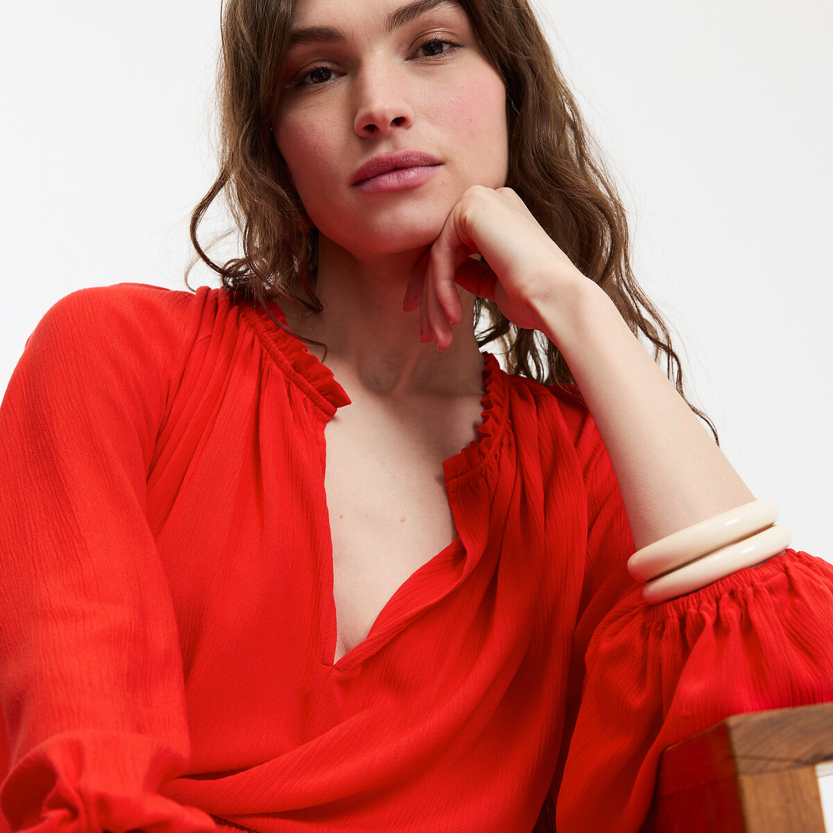 LA REDOUTE COLLECTIONS<br>Blusa de crepe com decote em V, manga 3/4
