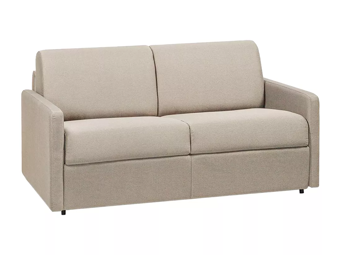 Canapé 2 places convertible express en tissu beige - Couchage 120 cm - Matelas 18 cm CALIFE