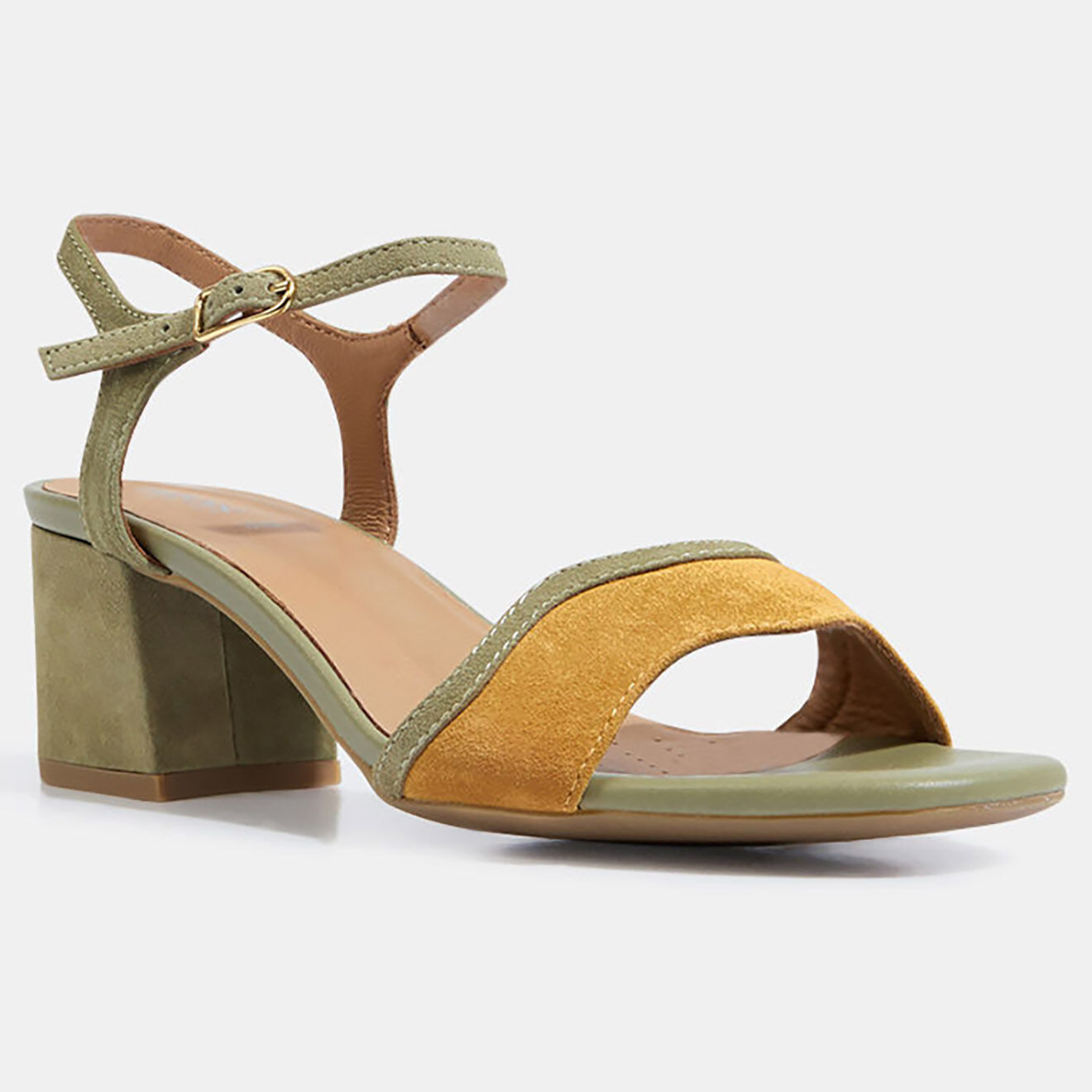 Geox Sandales en Velours de Cuir Eraklia vert/jaune - Talon 5 cm