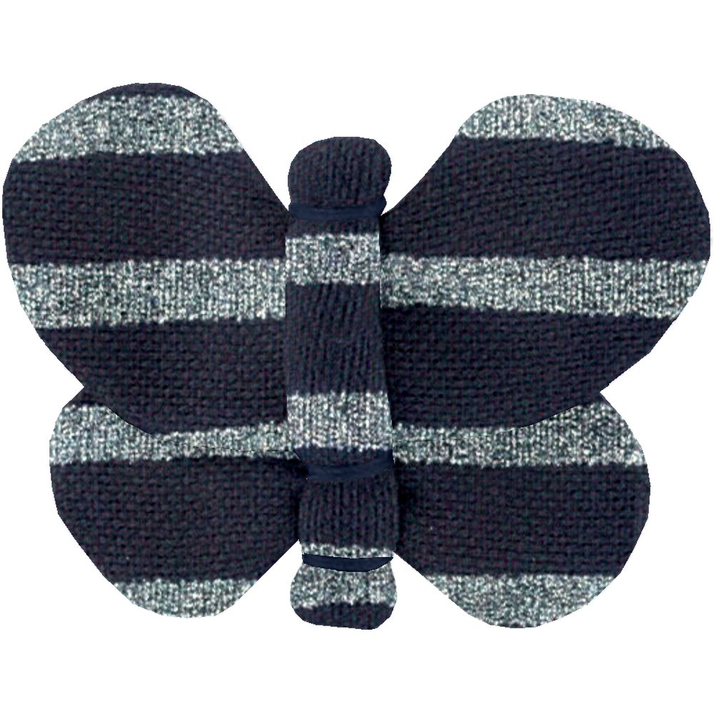 Barrette Petit Papillon Rayé Argent Marine