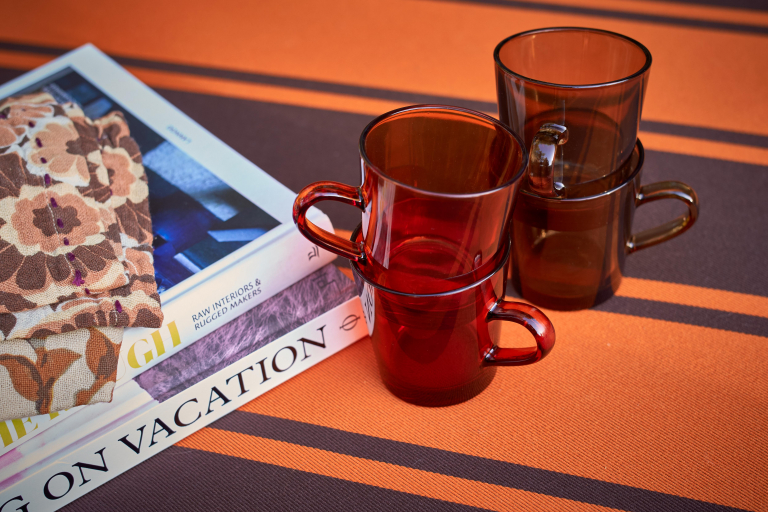 HKliving 70's Glassware koffie mok set van 4 amber brown