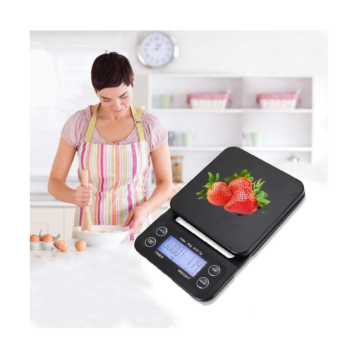 Digital kjøkkenvekt / kaffevekt 3 kg/0.1g Svart Sort