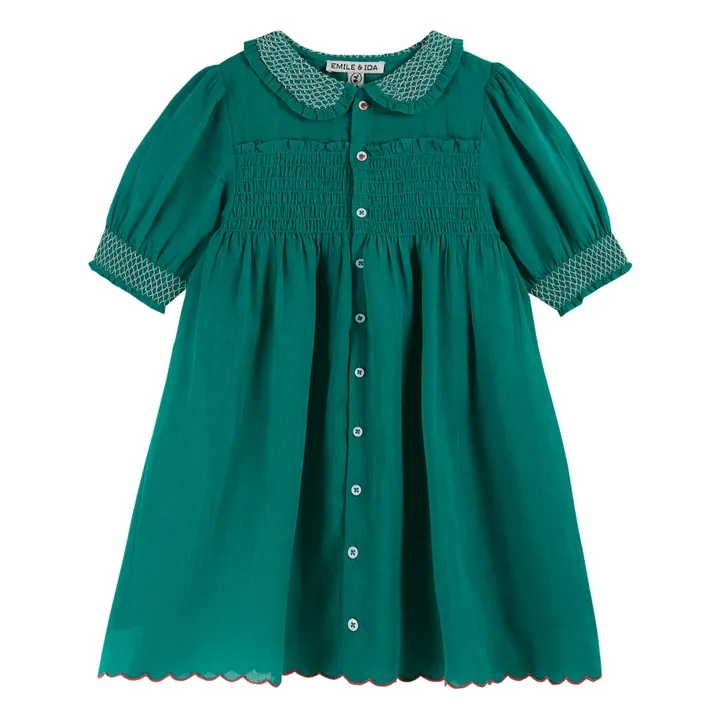 Emile et Ida Robe Smockée Boutonnée | Vert