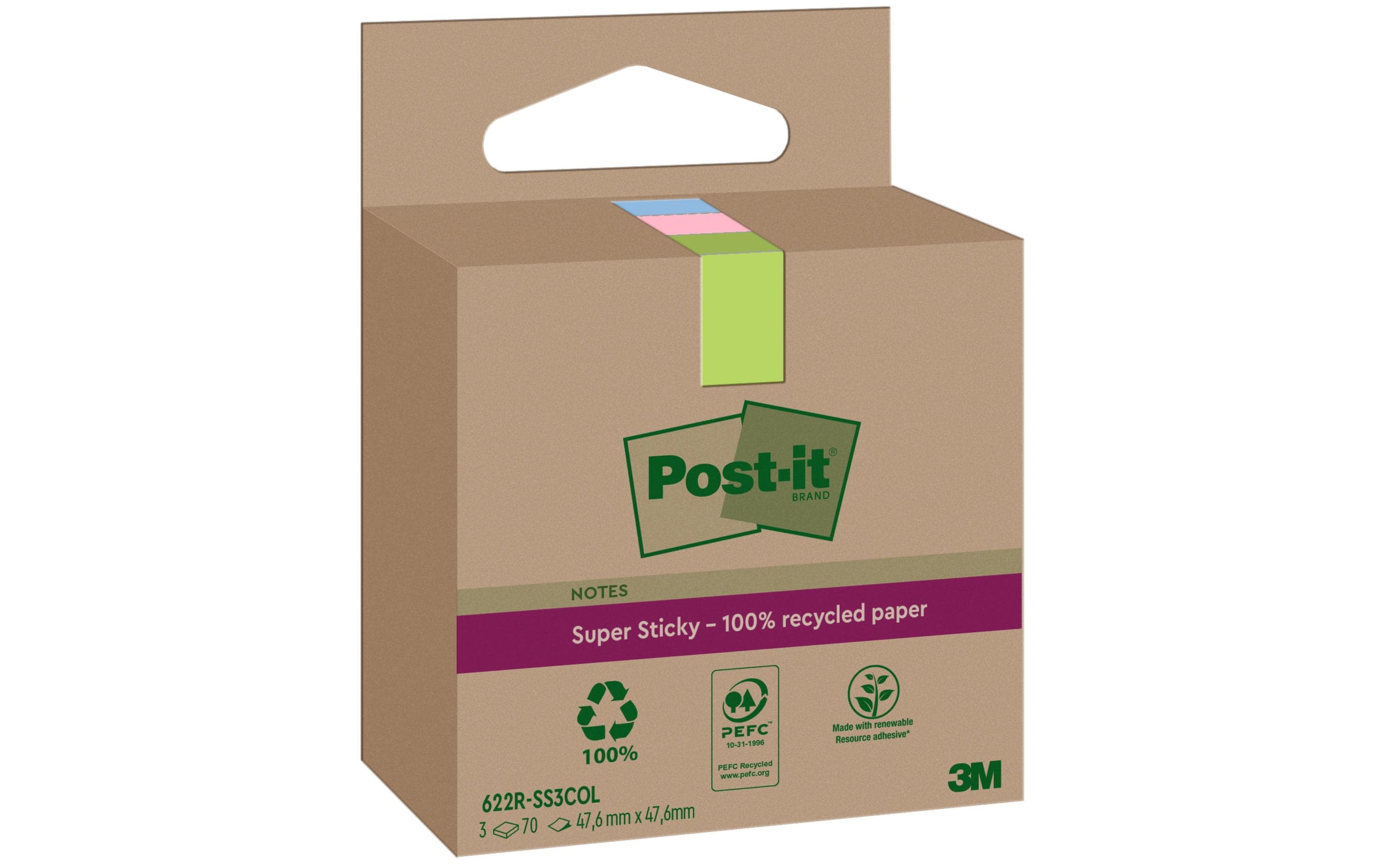 Notizzettel Super Sticky Recycling, Mehrfarbig, 3 BlöckeNotizblöcke für alle Gelegenheiten