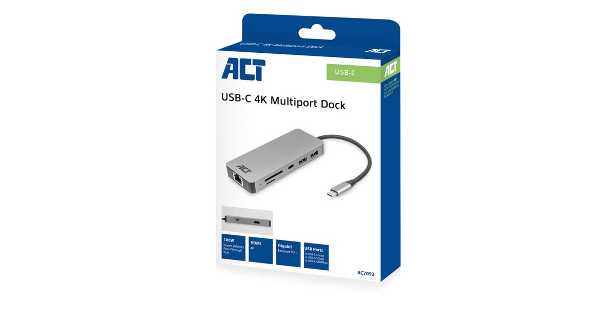 ACT ConnectivityUSB-C 4K docking station  (Aluminium, USB-C, HDMI, LAN)