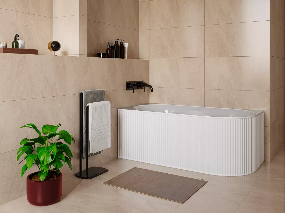 Baignoire d'angle striée - 290L - 170 x 80 x 60 cm - Blanc mat - Acrylique - Angle gauche - BARBORI