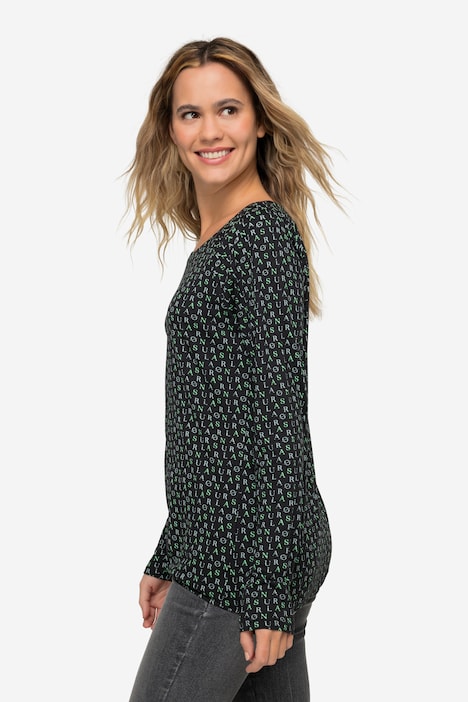 T-Shirt, allover Print, Rundhals, Langarm, OEKO-TEX