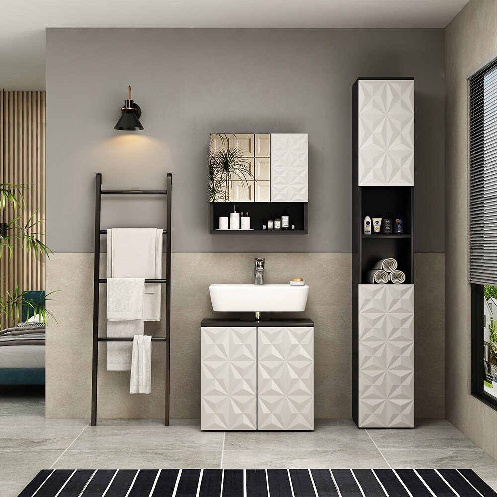 Vicco Badmöbel-Set Badezimmer-Möbel Bad-Schrank Edge Schwarz Weiß modern Badezimmerschrank Waschbeckenunterschrank Spiegelschrank Hochschrank Badezimmerkommode