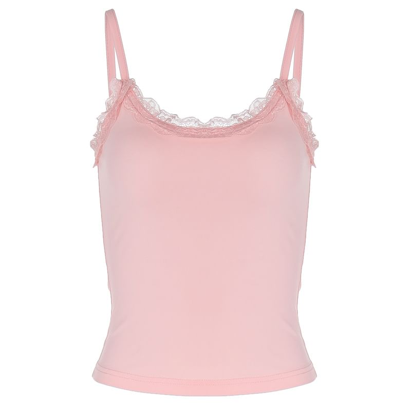 Weaveal - Effen cropped camisole top met kanten rand / Lage rechte broek