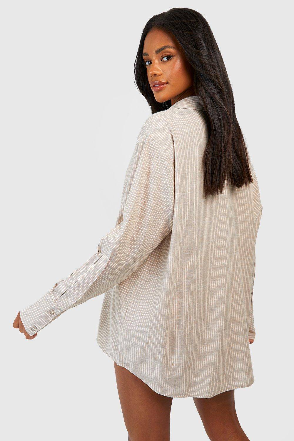 boohoo Chemise de pyjama oversize en coton à rayures ton sur ton