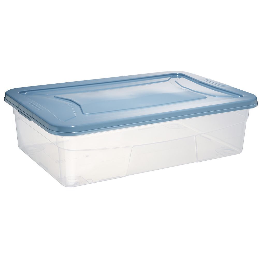 Box dessous de lit transparent et bleu 30L