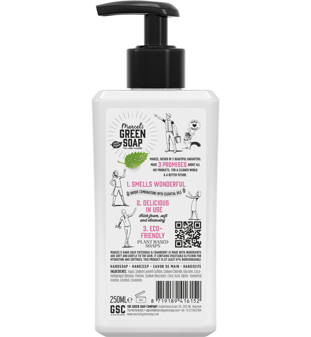 Marcel’s Green Soap Handzeep patchouli & cranberry zonder pomp (250 ml)