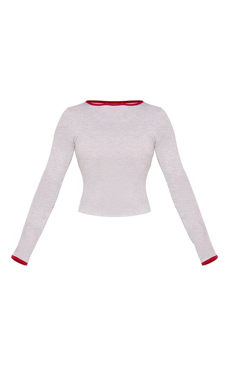 Gris Chiné Haut À Manches Longues En Coton Avec Poignets Contrastés
