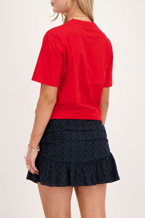 Rood T-shirt met roze strik embroidery