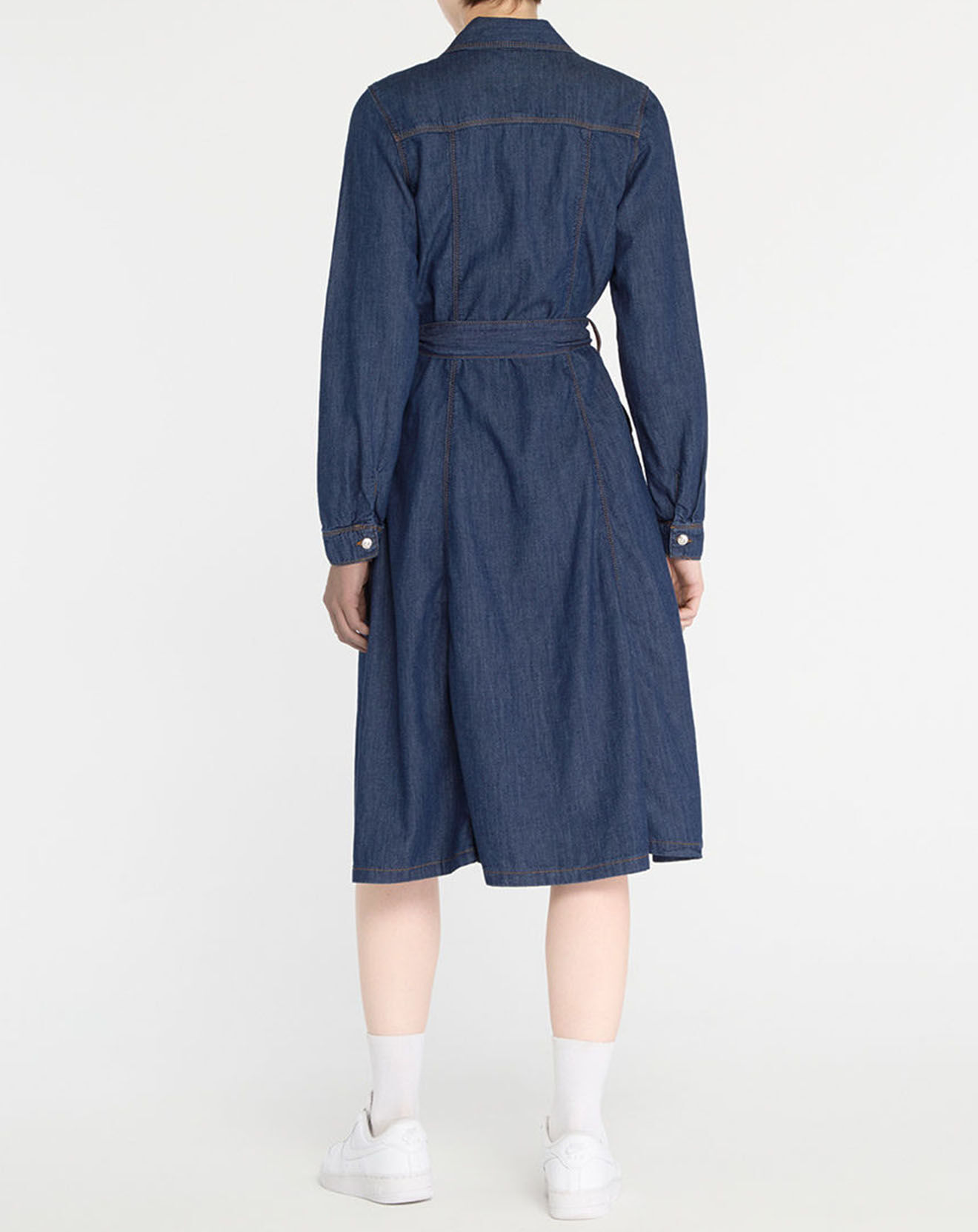 Tommy Hilfiger Robe midi en jean 100% Coton Bio Fit & Flare Mady bleu foncé