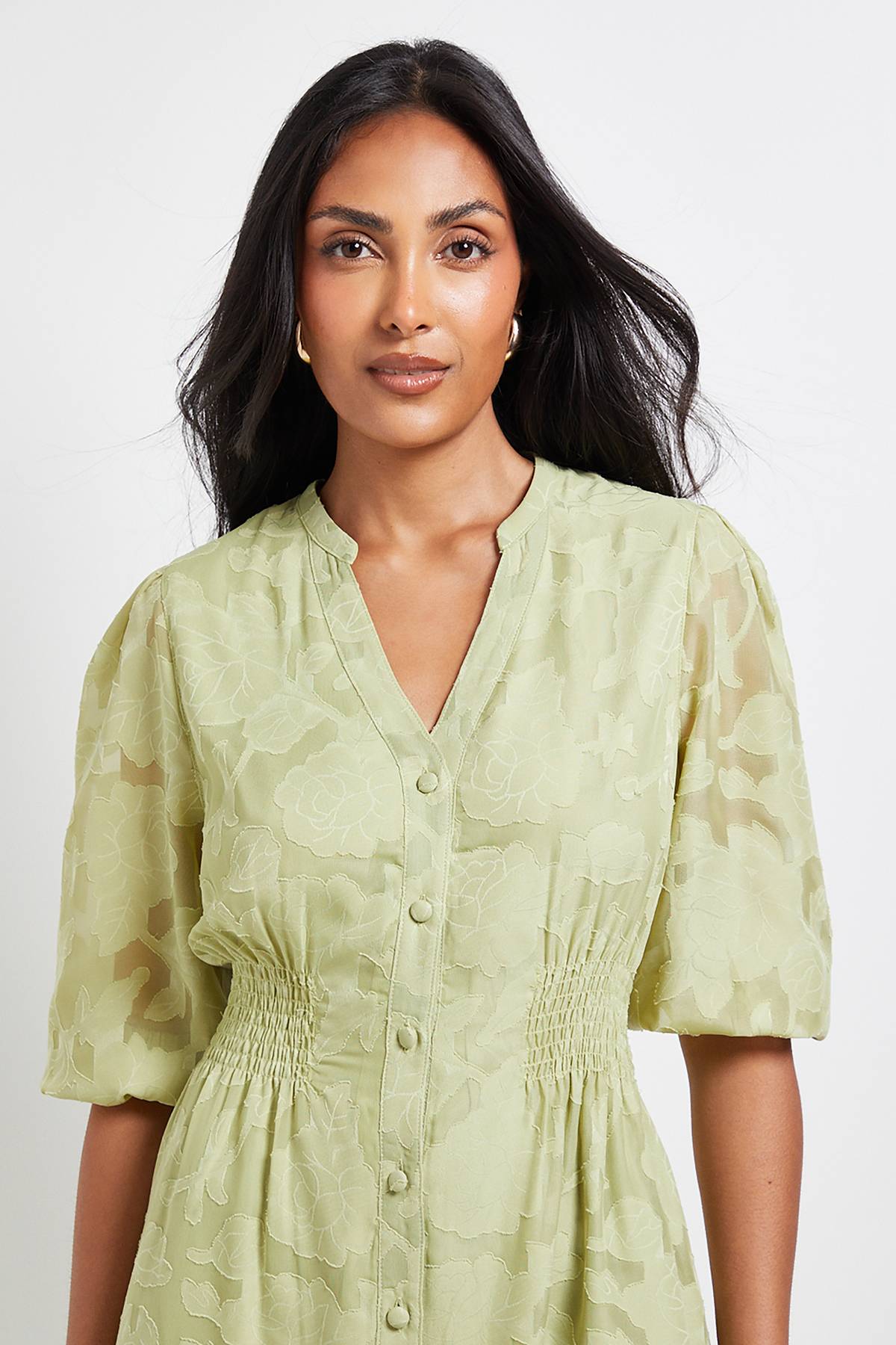 Wallis Robe Midi Boutonnée à Jacquard Floral Petite