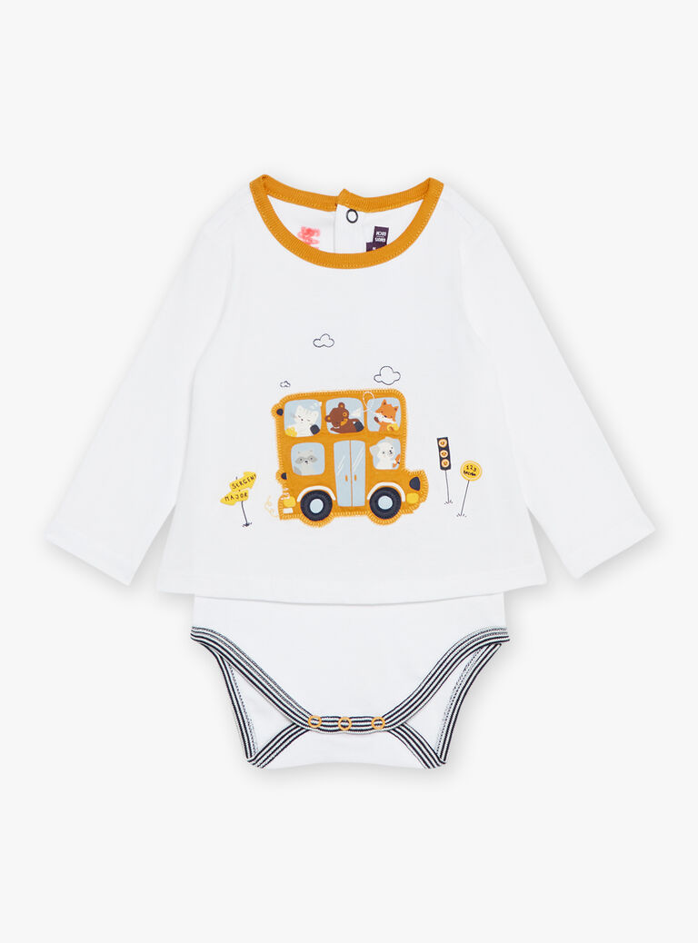 Body T-shirt écru à motifs animaux et bus