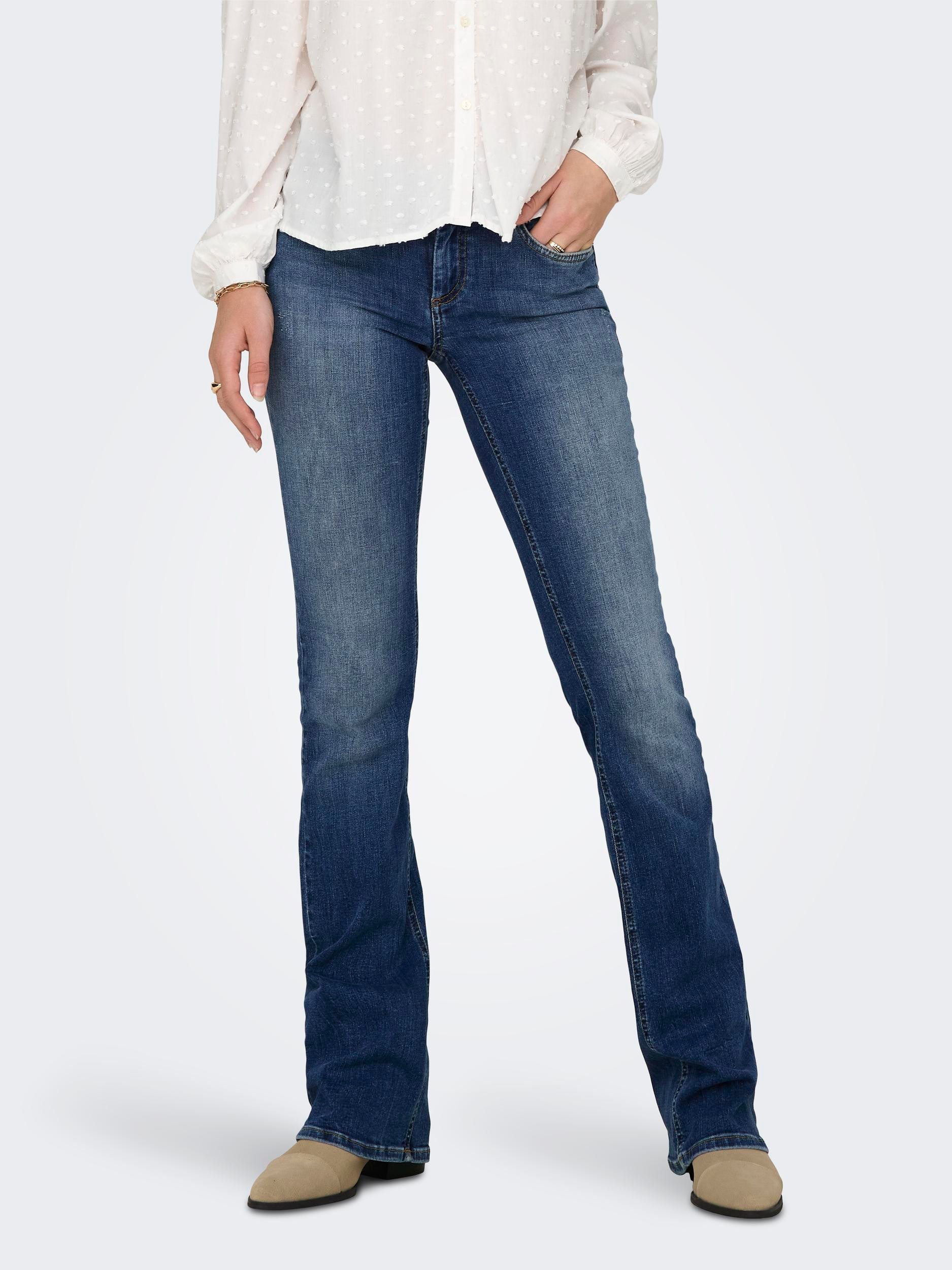 ONLY Bootcut-Jeans »ONLBLUSH – Bootcut-Jeans mit niedriger Leibhöhe und Stretch«, bootcut fit, modisch, Denim, Baumwollmischung