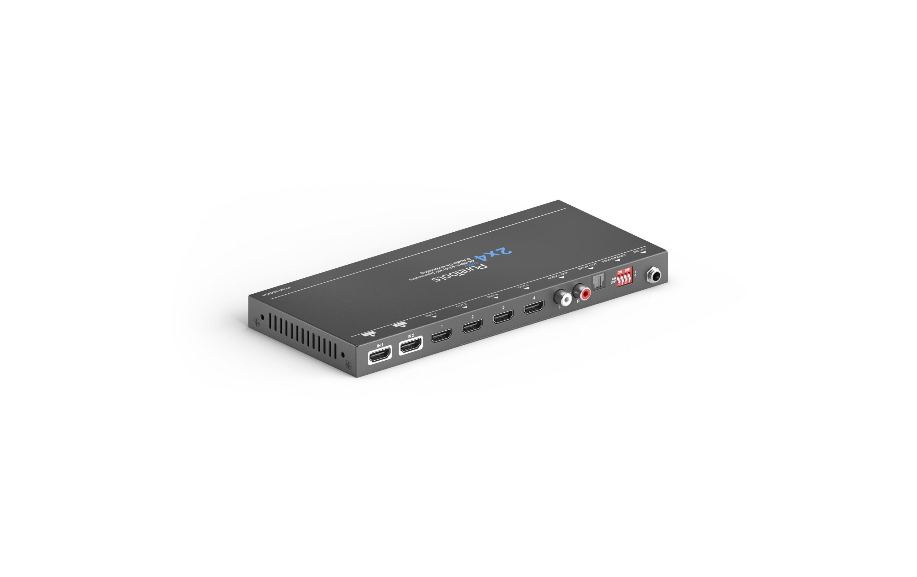 Splitter PT-SP-HD24DA HDMI<br>4K 18Gbps HDMI Splitter mit Scaler und Audioauskopplung