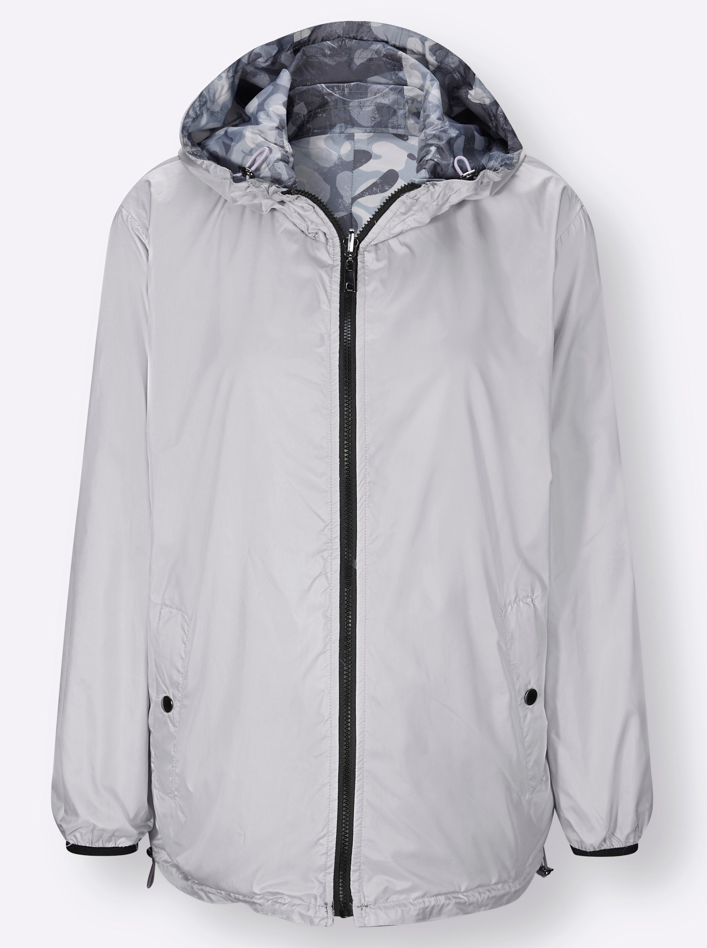 Wendejacke in grau-schwarz-bedruckt