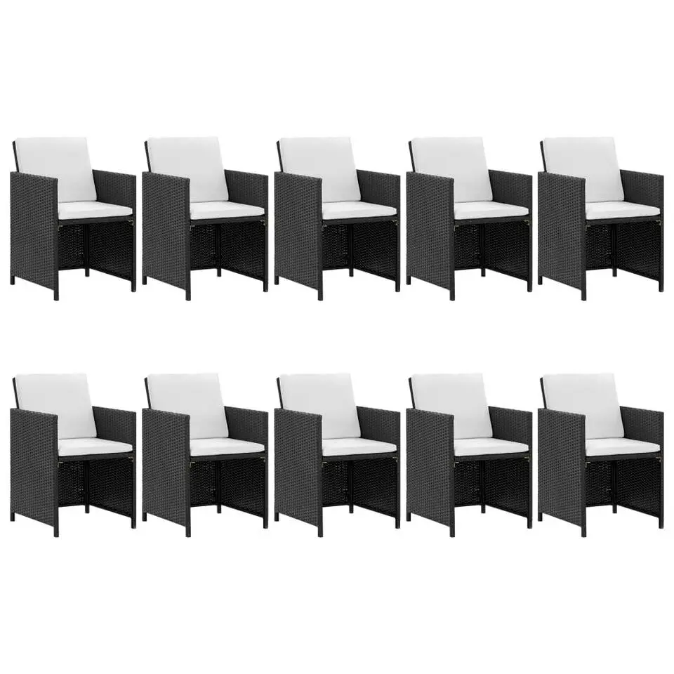 vidaXL - Tuinset - Zwart - Poly rattan - 11 stuks - Met kussens
